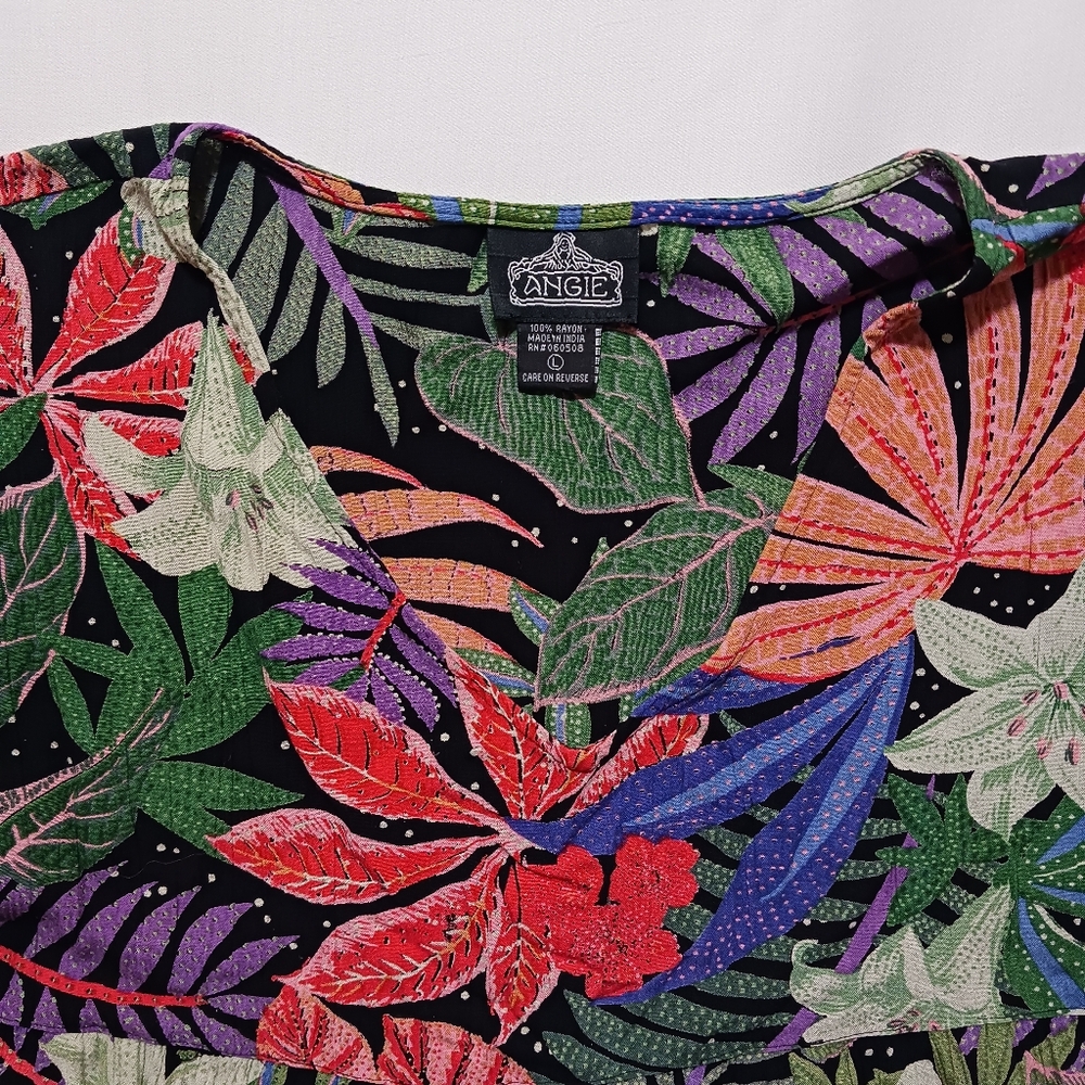 Angie Boho Multi Color Floral Print Tiered Ruffle Top Size L - Picture 3 of 8